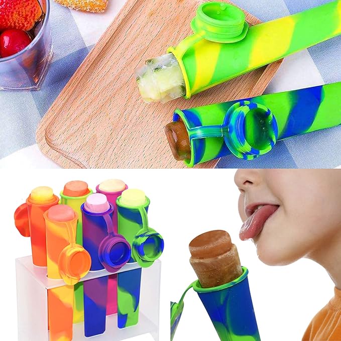 Popsicle Molds,6 Pieces Silicone Ice Pop Molds,Drip Free Popsicle Maker for Kids,BPA Free Freezer Tubes with Lids,For Snacks,Popsicle,Yogurt Sticks,Juice,Ice Candy Pops