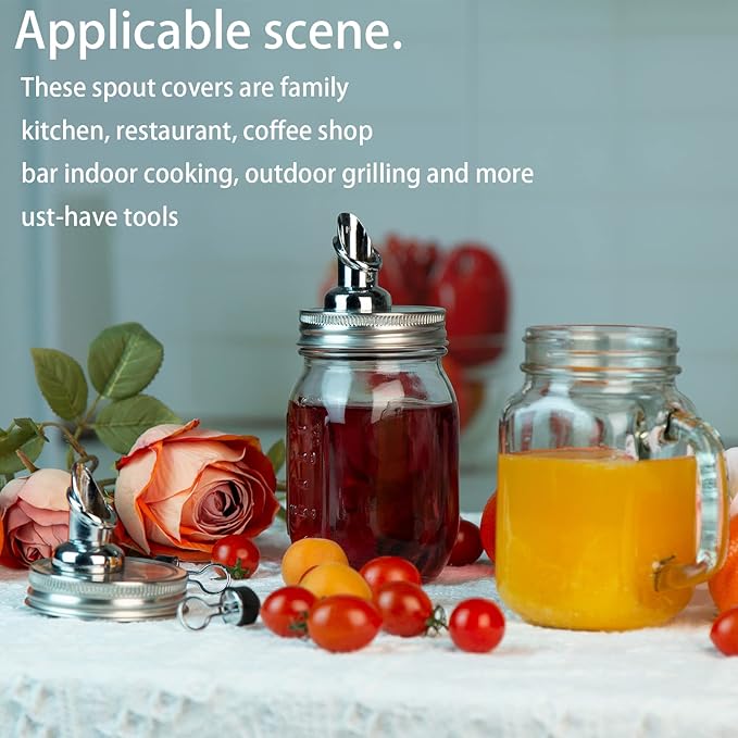 Mason Jar Pour Spouts. free flow Mason Jar Pour Spouts, for spout mason jar wide mouth 86 mm dispenser germination cover. Suitable for any liquid，jars not included (2 stainless steel Silver)