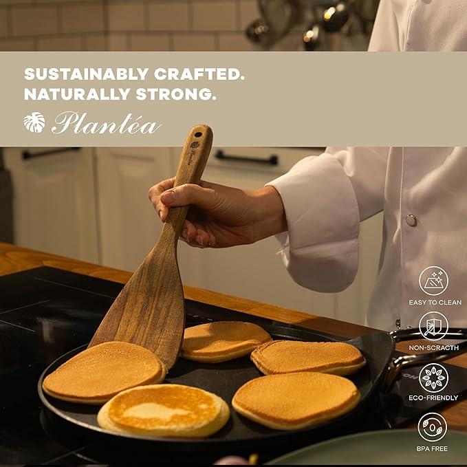 Wooden Spatula for Cooking – 4 Piece Acacia Wood Spatula for Non-Stick Cookware – Durable & Easy to Clean - Comfortable Handle, Ideal Kitchen Gift