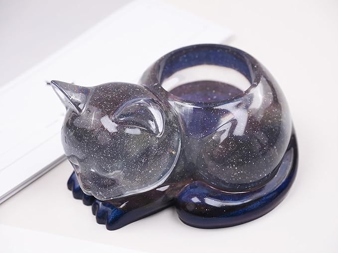 Cat Candle Holder Animal Cylinder Candle & Resin Mold - Resin Casting Silicone Molds for Home Decor & Candle Making Wave Spiral Mold