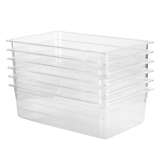 EGGKITP Full Size Clear Food Pans 6 pack 6 Inch Deep Pan Stackable Polycarbonate Food Pan for Restaurant Use BPA free freezer-safe Clear