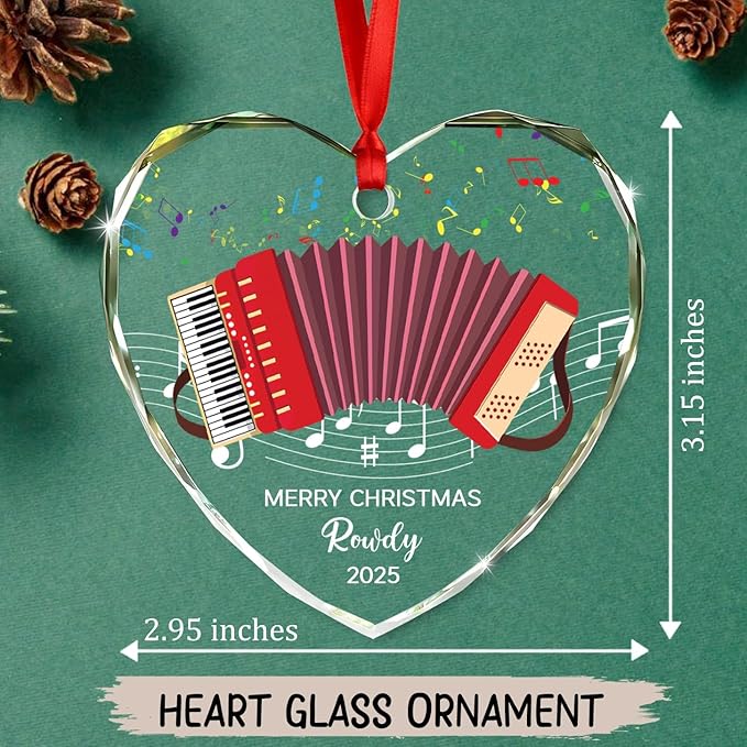 Personalized Accordion Glass Christmas Ornament, Customized Year Text Name Accordion Player Keepsake Ornaments Gift for Women Men Accordionist, Awesome Accordions Musical Instrument Glass Ornament