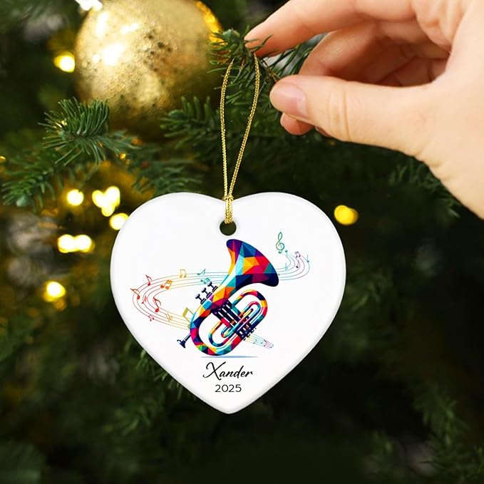 Cornet Musical Christmas Ceramic Ornament Tree Hanging, Personalized Music Lover Ornaments 2025, Name & Year Cornet Ornament Gifts for Instrument Player, Custom Instrumentalist Ceramic Ornaments Xmas