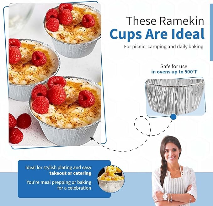 Angel's Peel Lounge Disposable Ramekins - Durable cup cake pans for baking - Aluminum Foil Ramekin for Tart, Appetizer-Utility, Muffin, Souffle, or Creme Brulee – 4 oz – pack of 50