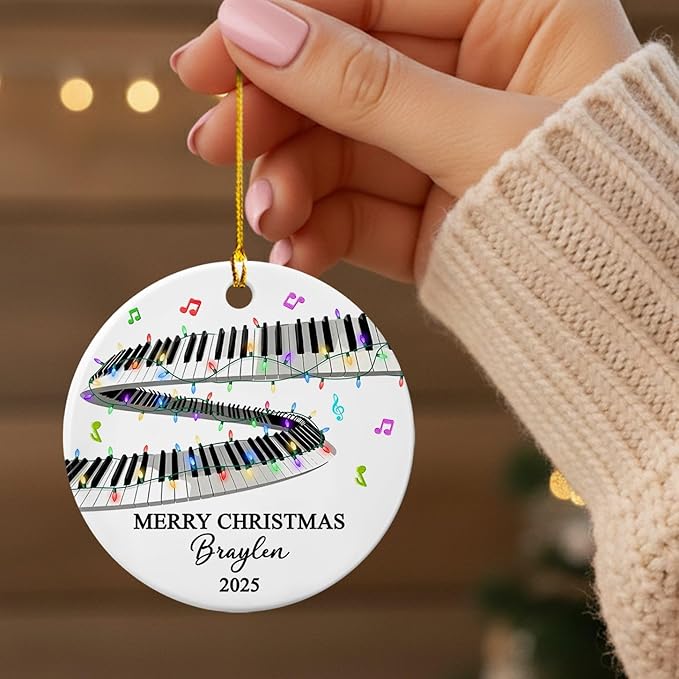 Personalized Text Year Name Keyboardist Ceramic Xmas Ornament, Unique Keyboard Musical Christmas Ornaments Gift for Women Men Friends Keyboards Player, Customized Keyboard Musical Instrument Ornament