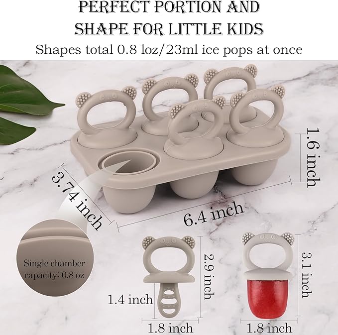 WMKGG Baby Popsicle Molds, Breastmilk Popsicle Molds for Teething Relief with Sticks, Baby Food Freezer Tray, Storage Container for Homemade Food(Grey)