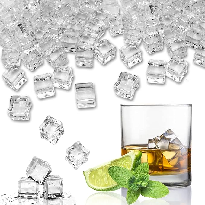 Fake Crushed Square Ice Cubes Artificial Acrylic Crystal Diamonds for Vase Fillers,Table Scatter, Party Favor, Wedding Decoration, Photography Props, Food Display (square-10MM/0.39 in 200 pcs)