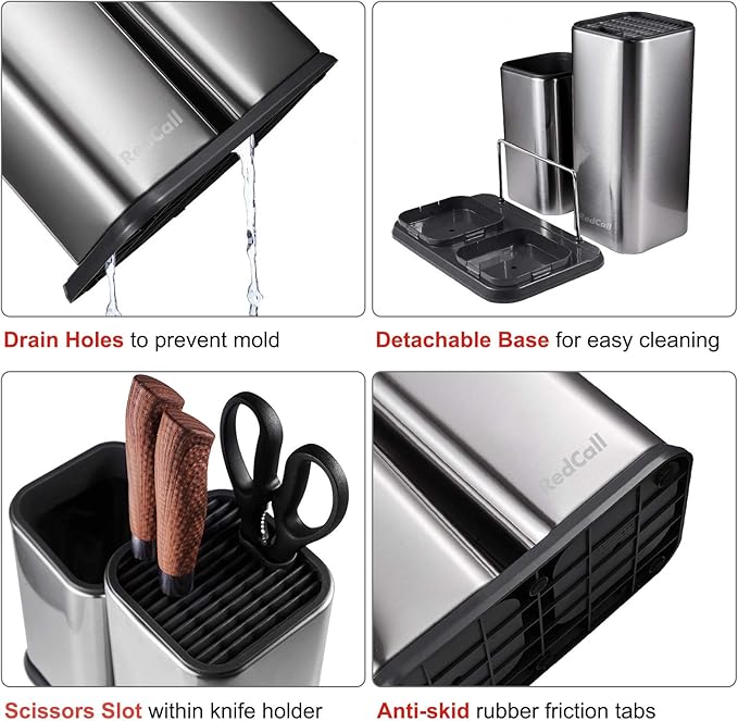 RedCall Kitchen Knife Holder,Stainless Steel Universal Knife Block Without Knives for Countertop,Modern Knife Utensil Holder for Counter,Edge-Protect Knife Storage Organizer (Stainless Steel (Silver))