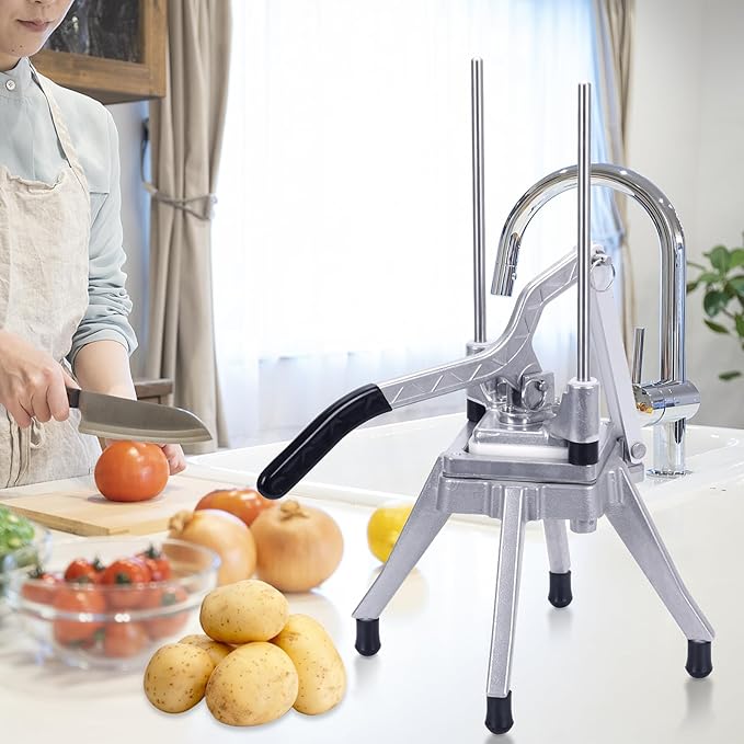 Commercial Vegetable Fruit Chopper 1/4″3/8″1/2″Blade Onion Chopper French Fry Cutter Slicer Stainless Steel for Tomato Potato Cutting Restaurant Home Kitchen, Sliver
