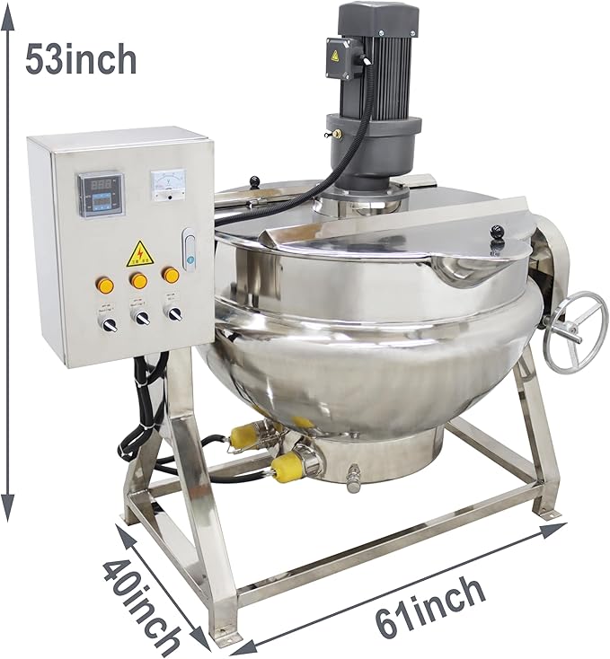 TECHTONGDA 54gallon Commercial Electric Cooking Machine Tilting Jacketed Pot Heating Kettle Stainless Steel with Stirrer 220V