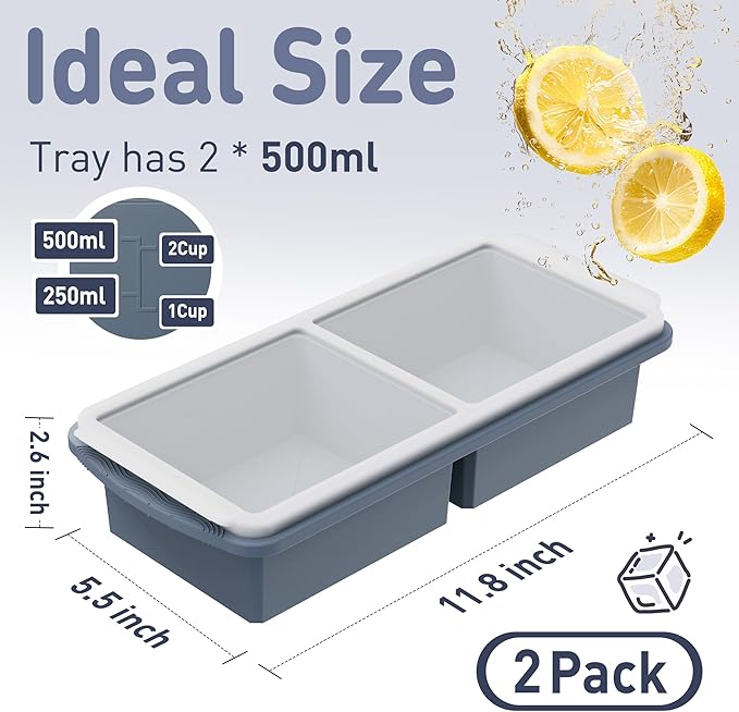 Silicone Freezer Tray with Lid Soup Freezer Container Molds with Steel Reinforced Rim Ice Cube Freezer Molds for Soup, Sauce, Leftovers, Homemade Meal Prep Containers Cooking Accessories