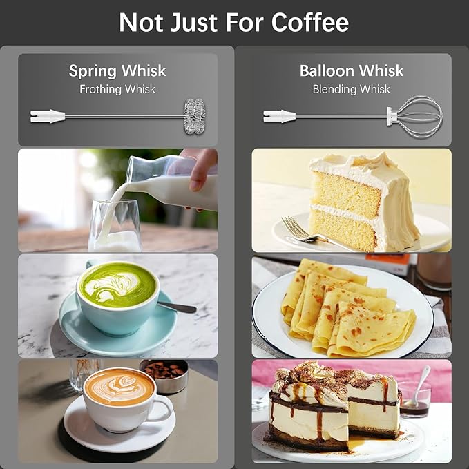 Rechargeable Milk Frother with Stand, Electric Frother Wand Handheld Coffee Foam Maker Detachable Stainless Steel Whisk Drink Mixer Foamer for Latte, Cappuccino, Hot Chocolate, Egg (White)