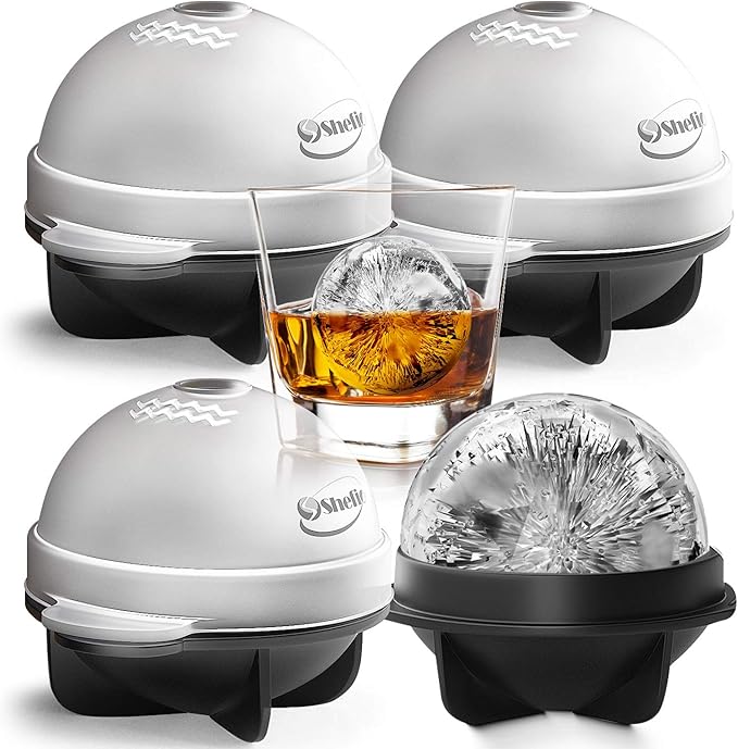 Bourbon Ice Cube Molds - Round Ice Cube Mold Set Of 4-2.5 Inch - Tight Sealing, Leak Proof Silicone Big Sphere Ice Ball Makers For Whiskey, Scotch