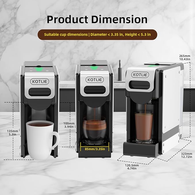 KOTLIE ST-550 Single Serve Coffee Maker, Espresso Capsule Coffee Maker for K*cup capsule/Ne*s Original/Dol*e Gu*to and Ground Coffee, 19Bar, 1L, Compact（Black）