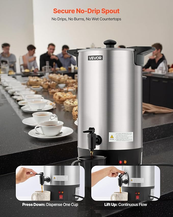VEVOR Commercial Coffee Urn, 60 Cup 9 L Hot Beverage Dispenser with Dripless Faucet, Quick-Brewing Stainless Steel Large Commercial Coffee Maker, for Catering, Business, Party, Church & Restaurant