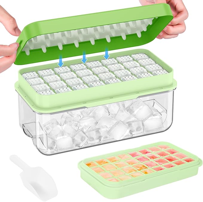 Ice Cube Tray with Lid and Bin, 32 pcs Ice Cubes Molds, Ice Trays for Freezer, Ice Cube Tray Mold, With 1 tray, Ice Freezer Container, Spill-Resistant Removable Lid & Ice Scoop, for Whiskey,Cocktail