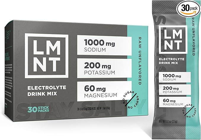 LMNT Zero Sugar Electrolytes - Raw Unflavored Salt | Drink Mix | 30-Count