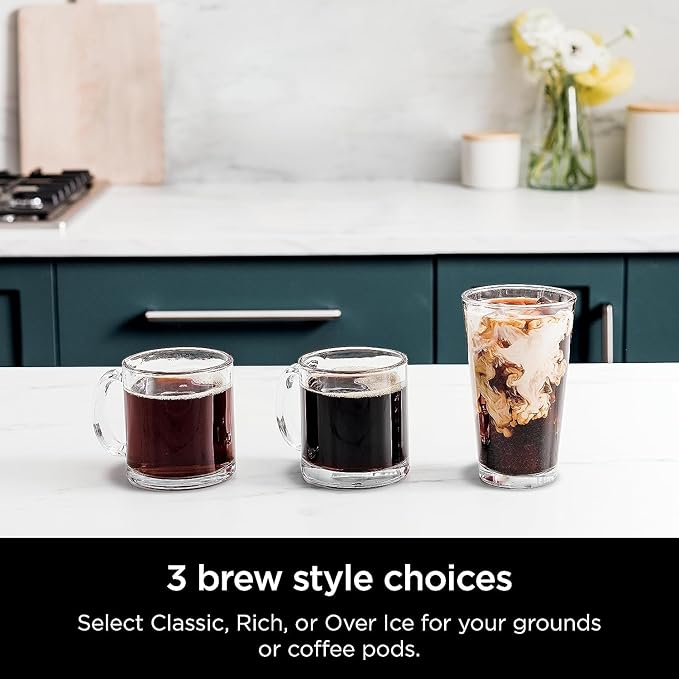 Ninja | Drip Coffee Maker | DualBrew Pro Hot & Iced Coffee | Compatible with K-Cup Pods | 3 Brew Styles (Classic, Rich, & Iced) | 60oz Removable Reservoir & Dishwasher Safe | Black | 12-Cup (Renewed)