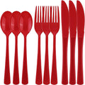 300 Pieces Christmas Red Plastic Silverware Heavy Duty Plastic Cutlery Set Heavyweight Disposable Flatware Includes Spoons Forks Knifes for Party Prom Night Wedding Dinner