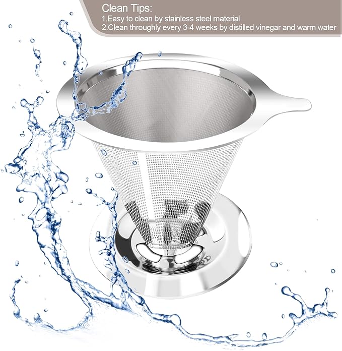 Pour Over Coffee Dripper, Slow Drip Paperless Coffee Filter, Pour Over Coffee Maker for 1-2Cups Brew, Double Mesh Design of Manual Reusable Cone Filter