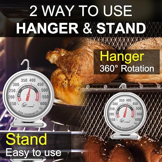 KT THERMO Oven Thermometer150-600°F, Oven Grill Fry Chef Smoker Analog Thermometer Instant Read Stainless Steel Kitchen Cooking Thermometer
