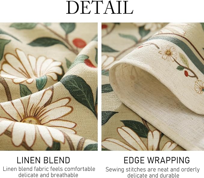 ISAENNE Designer Green Linen Long Rectangle Tablecloth,Floral French Country Indoor Table Cloth,Stain Resistant Home Decor Tablecloths for Dining Kitchen Thanksgiving Party,63"*102"-Brune