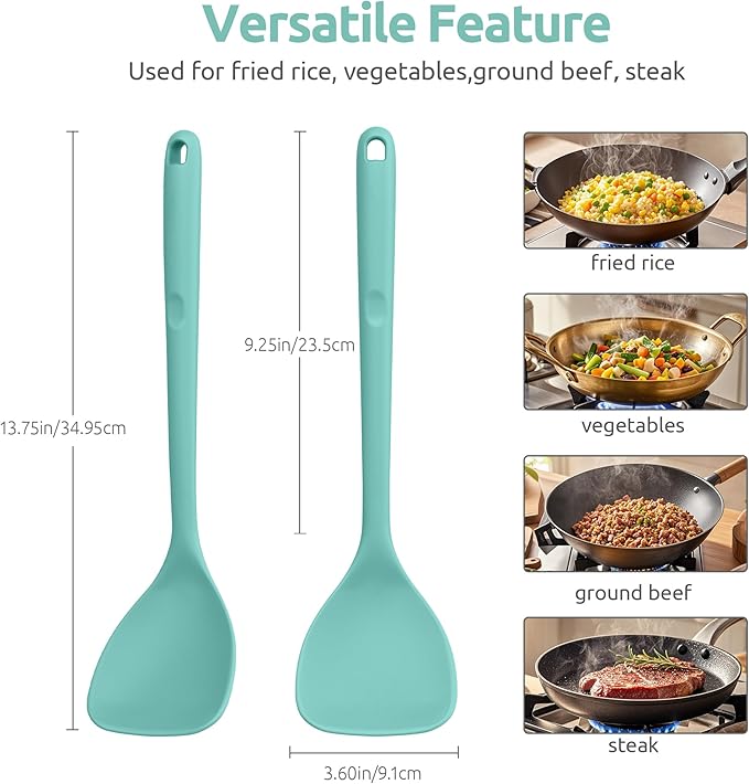 U-Taste 600ºF Heat Resistant Wok Spatula: 13.76" Long, 3.63" Wide Silicone Cooking Utensils with Flexible Edge & Sturdy Core, for Kitchen Stir Fry, Serving, Scoop, Non-Stick Pan, Cast Iron (Aqua Sky)