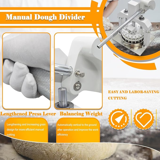 Manual Dough Divider 36pcs Bread Cutting Machine 1.06oz-5.64oz(30g-160g) Equal Dough Lump Spacer Table Top Cookie Fillings Piece Cutter with 2 Stainless Steel Basin for Bakery