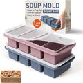 Silicone Freezer Tray with Lid Soup Freezer Container Molds with Steel Reinforced Rim Large Ice Cube Tray Makes 8 Perfect 1 Cup Portions Cubes Storage Food Meal Prep Containers Kitchen Mold