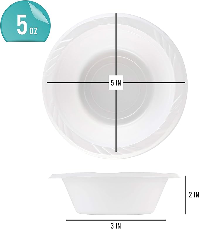 PLASTICPRO 100 Count Disposable 5 ounce White Plastic Dessert Bowls