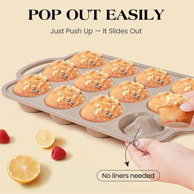 Vinino 2Pack Silicone Muffin Pans for Baking with Metal Reinforced Frame, 12 Cups Regular Size Nonstick Silicone Cupcake Pan, BPA Free Oven Dishwasher Safe Baking Mold for Muffins Cupcakes