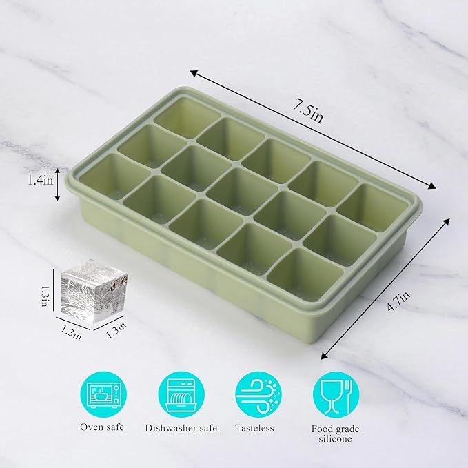 2 Tbsp Silicone Freezer Molds - Perfect for Storing Garlic, Herbs, Ginger, Pesto, Tomato Paste, Lemon Juice, Purees and More - Silicone Food Freezer Tray (Green 4 Pack)