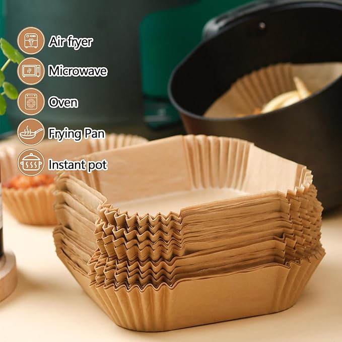 7.5 Inch Air Fryer Liner Disposable, 400Pcs Air Fryer Paper Liners, Oil-Proof & High-Temperature Resistant Parchment Baking Paper for Air Fryer, Microwave and Oven（Bottom Is 6.3 Inch）