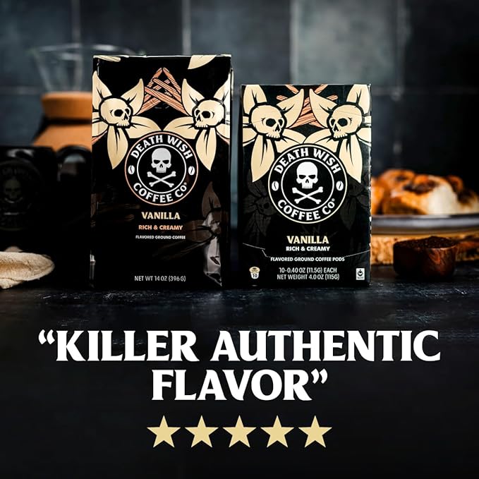 Death Wish Coffee, Single Serve Coffee Pods - Vanilla Pods (10 Count) (Pack of 2)