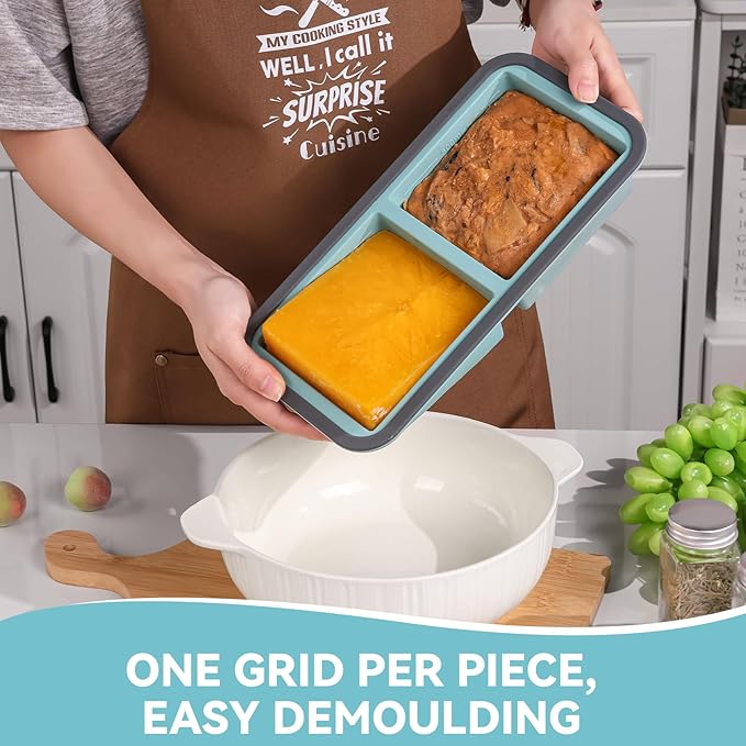 Silicone Freezer Trays with Lids 2 Cup Soup Freezer Containers Molds with 10 Large Freezer Bags, 2 Pack Ice Cube Trays for Freezing Soups, Stews, and Sauces, Dishwasher Safe