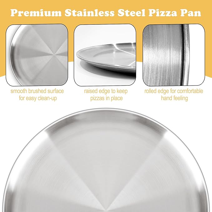 Pizza Pan 10 Inch Set of 2 for Oven, Non-Stick Stainless Steel Pizza Steel, Durable Non-Toxic Round Pizza Pans for Cookie Pizza Pie Cake, Dishwasher Safe & Easy Clean