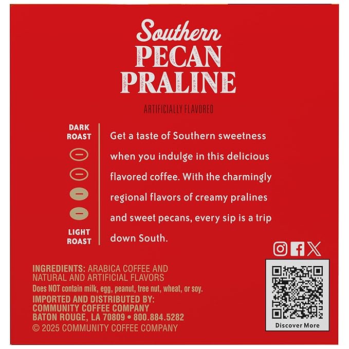 Community Coffee Southern Pecan Praline Flavored 72 Count Keurig K-Cup Coffee Pods, Medium Roast, 12 Count (Pack of 6)