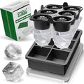 Large Ice Cube Trays Combo - Set of 2, Silicone Ice Ball Maker & Ice Cube Trays with Lids for Chilly Drinks, Perfect for Whiskey, Cocktails - BPA-Free