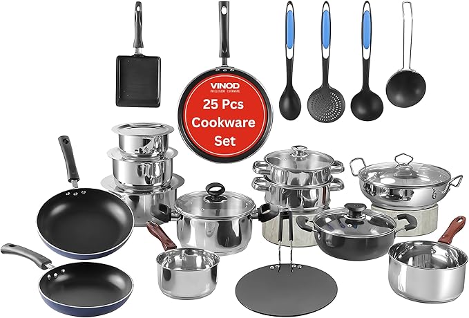 Vinod Platinum Triply Stainless Steel Sauce Pot, 372oz (11-Inch) | Heavy-Bottom | Induction & Gas Compatible | Riveted Handles | PFOA-Free & Dishwasher Safe