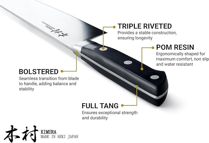 Kimura Kiritsuke Knife, [Made in Japan], 8 inch Professional Chef Knife, Ultra Sharp High Carbon Molybdenum Stainless Steel Kitchen Knives, Chefs Knives with Ergonomic Handle - Japanese Bunka