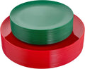 KIRE 60Pcs Plastic Plates, Premium Disposable Christmas Dinner & Dessert Plates, Modern Design, Green & Red, 30 of Each, All Seasons, 7.5inch/10.25inch, 0.1lbs, for Parties & Easter