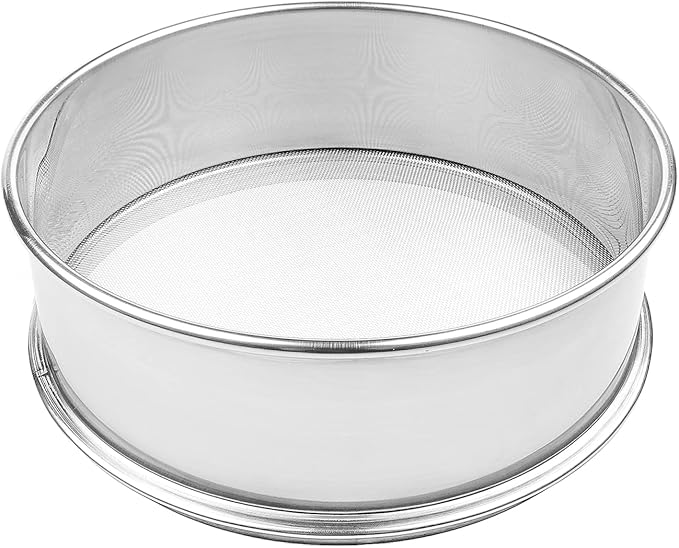 Stainless Steel Flour Sifter Fine Mesh Round Flour Sieve for Baking 9.5" Diameter x 2.5" High; 20 Mesh (Hole Size 0.85mm)