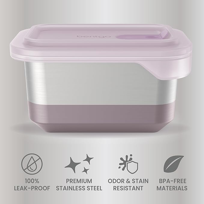 Bentgo MicroSteel Heat & Eat Container – Microwave-Safe, Leak-Proof, Easy-to-Clean, Lightweight Stainless Steel Reusable Food Storage with Airtight Silicone Lid (Lunch Size; 3-Cup Capacity; Dusk)