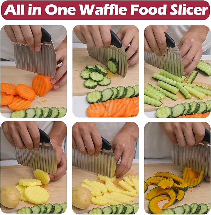 JAYVAR Large Crinkle Cutter French Fry Cutter, Large Crinkle Potato Slicer Wavy Chopper, Stainless Steel Wavy Slicer Crinkle Cutting Chopping Tools with Handle for Carrot Vegetable