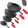VEVOR Cast Iron Skillet, 4-Piece Frying Pan Set (6, 8, 10, 12 in), Skillets with Heat-Resistant Silicone Handle, Pre-Seasoned Chef's Pan, Kitchen Cookware, for Oven, Gas, Electrical, Induction, Black