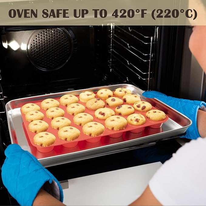 24 Cups Silicone Mini Muffin Pan Set, Nonstick Mini Cupcake Pans, BPA Free Small Muffin Tin for Baking, Set of 2 (Red+Red)
