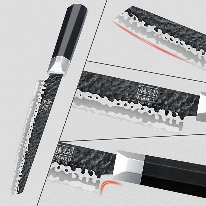 SHAN ZU Bread Knife 8 inch, Japanese High Carbon Steel 10Cr15Mov Serrated Bread Knife for Homemade, Bread Cutting Knife with Ergonomic G10 Handle, Dishwasher Safe, Best Gifts for Women & Men