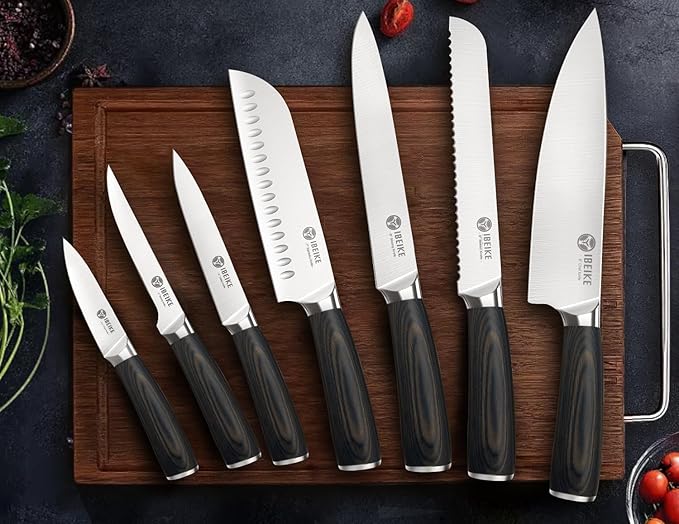 Chef Knife Set Professional - 7-Piece Kitchen knife Set without Block, High Carbon Stainless Steel Japanese-Style Kitchen knives, Full-Tang, Ergonomic Pakkawood Handle for Christmas