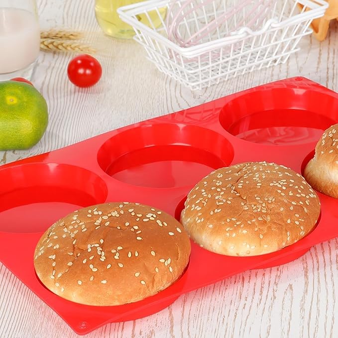CAKETIME Jumbo Muffin Top Pan, Silicone Egg Molds for Breakfast Sandwiches 4 Inch Large Egg Baking Pan for Oven English muffins, Whoopie Pies, Corn Bread, Egg bites, Tarts 2 Pack Red