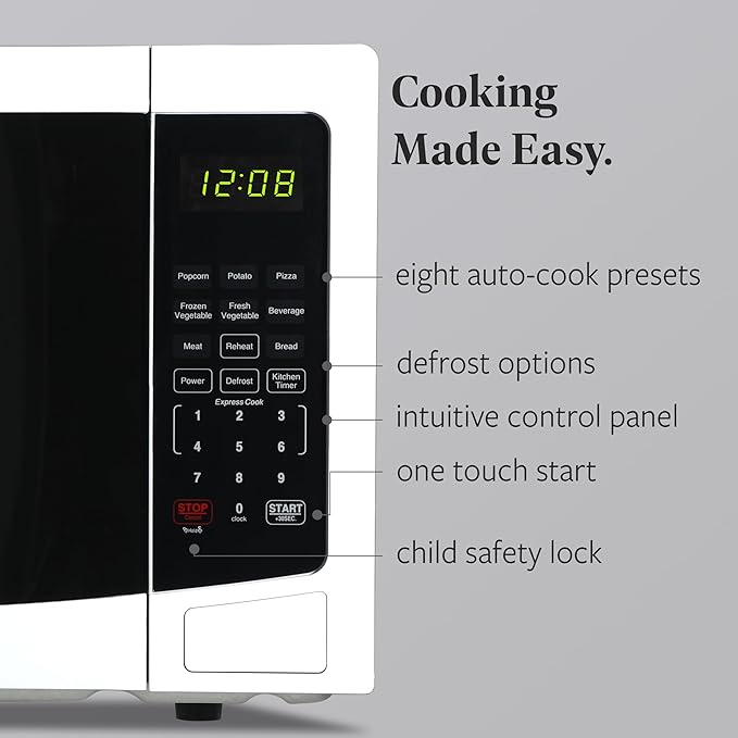 Farberware 1.1 Cu. Ft. Countertop Microwave Oven – 1000 Watts Power, Auto Cook Settings, Defrost, Easy Clean and Child Safety Lock-White